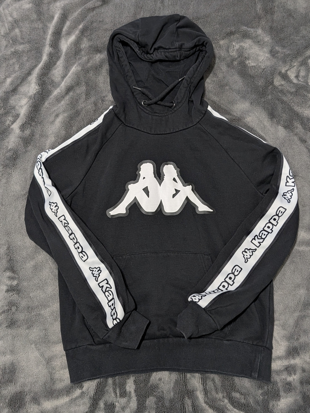 Kappa Banda Logo Tape Sleeve Pullover Hoodie Black White Women's Small